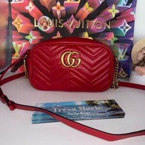 SOLD-Gucci Red Crossbody Bag with Gold Accents